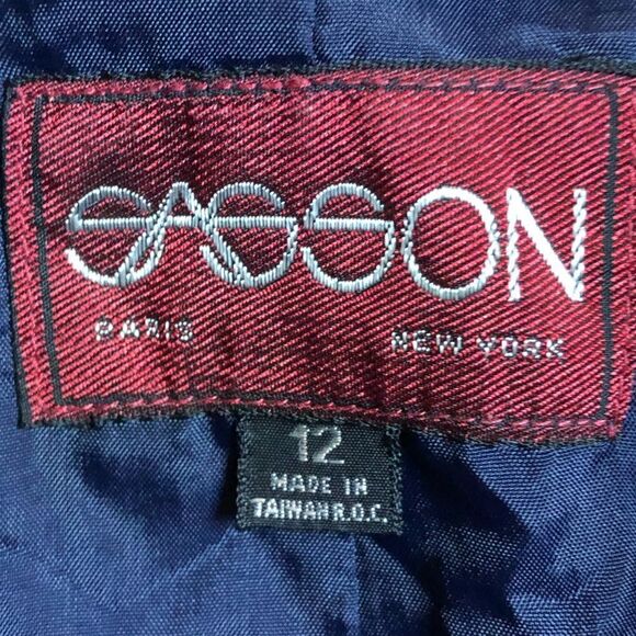 Vintage Sasson Velour Trim Blazer Navy 12 - Picture 3 of 5